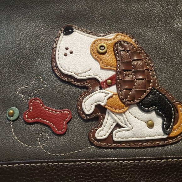 Chala Vegan Crossbody Bag Beagle Dog Applique Gray/Brown Adjustable Straps Zip - Picture 8 of 9